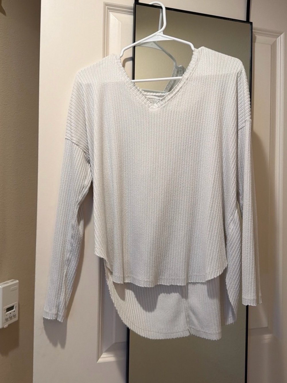 Lightweight Cream Ribbed V-Neck Women's Top